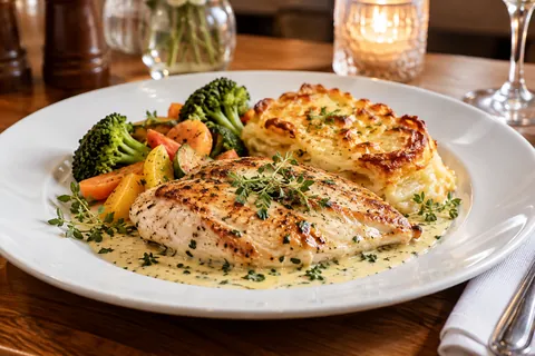 Hähnchenbrust in Kräuterrahm mit Kartoffelgratin
