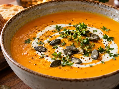 Kürbissuppe mit Kürbiskernen (Serviervorschlag)