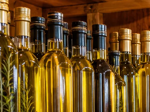 Flasche mit goldgelbem Sonnenblumenöl