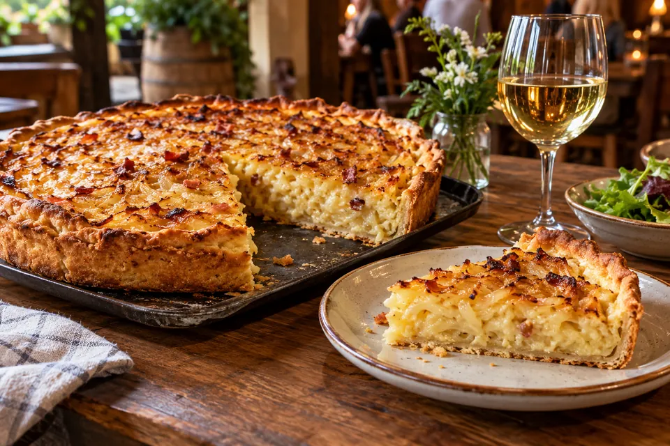 Zwiebelkuchen mit grünem Salat